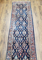 Antique Dark Blue Persian Sarouk Runner, Hand-knotted, Wool, 2'4" x 9' 3" - Jewel Rugs