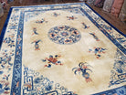 Vintage Chinese Carving Rug, Hand-Knotted Area Rug 9x12, Cream & Blue Art Deco Carpet, Asian Style Rugs, Soft Plush Wool Living Room Rug - Jewel Rugs