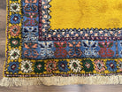 Bright Moroccan Rug 5x6, Rabat Rug 5 x 6, Mustard Yellow and Blue, Open Field and Medallion, Soft Wool Oriental Carpet, Handmade Vintage Rug - Jewel Rugs