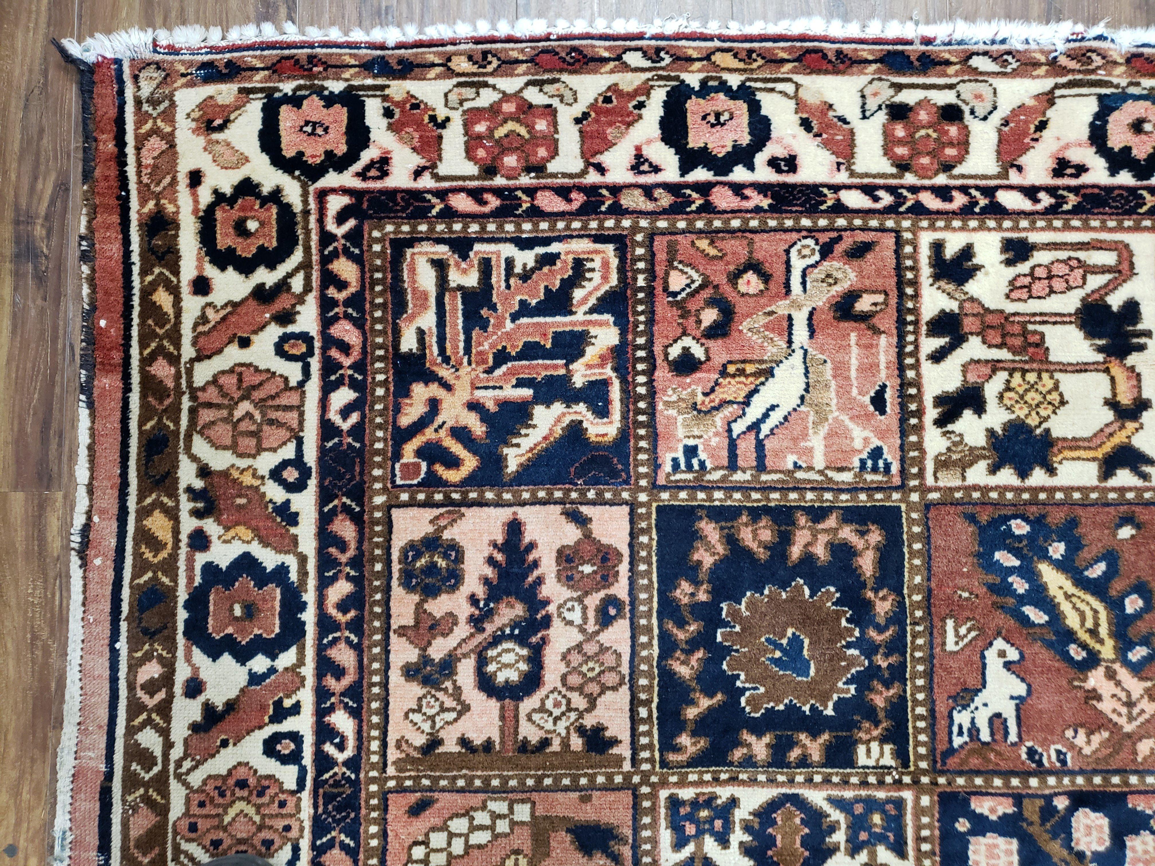 Antique Persian Bakhtiari Rug circa 1920s, Kheshti Panel Design, Wool, Hand-Knotted, 5'3" x 10' - Jewel Rugs