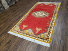 Vintage Moroccan Area Rug, Bright Red Hand-Knotted Wool Carpet, Medallion Area Rug, 4x6 Carpet, Office Room Rug, 3'4" x 6'4" - Jewel Rugs