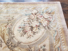 Vintage Chinese Aubusson Savonnerie Room Sized Rug 9.6 x 13.4, Wool Hand-Knotted Beige Carpet, 10x13 10x14 9x13 European Design, Living Room - Jewel Rugs