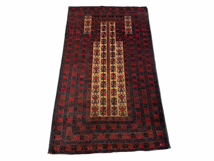 3 X 3.5 New Vintage Handmade Wool Rug Tribal Turkoman Balouch Red Prayer Rug - Jewel Rugs
