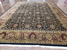 Large Indo Persian Oriental Rug 10x13.7, Wool Hand-Knotted Midnight Blue Red Allover Floral Indian Carpet, 10x13 - 10x14 Living Room Rug - Jewel Rugs