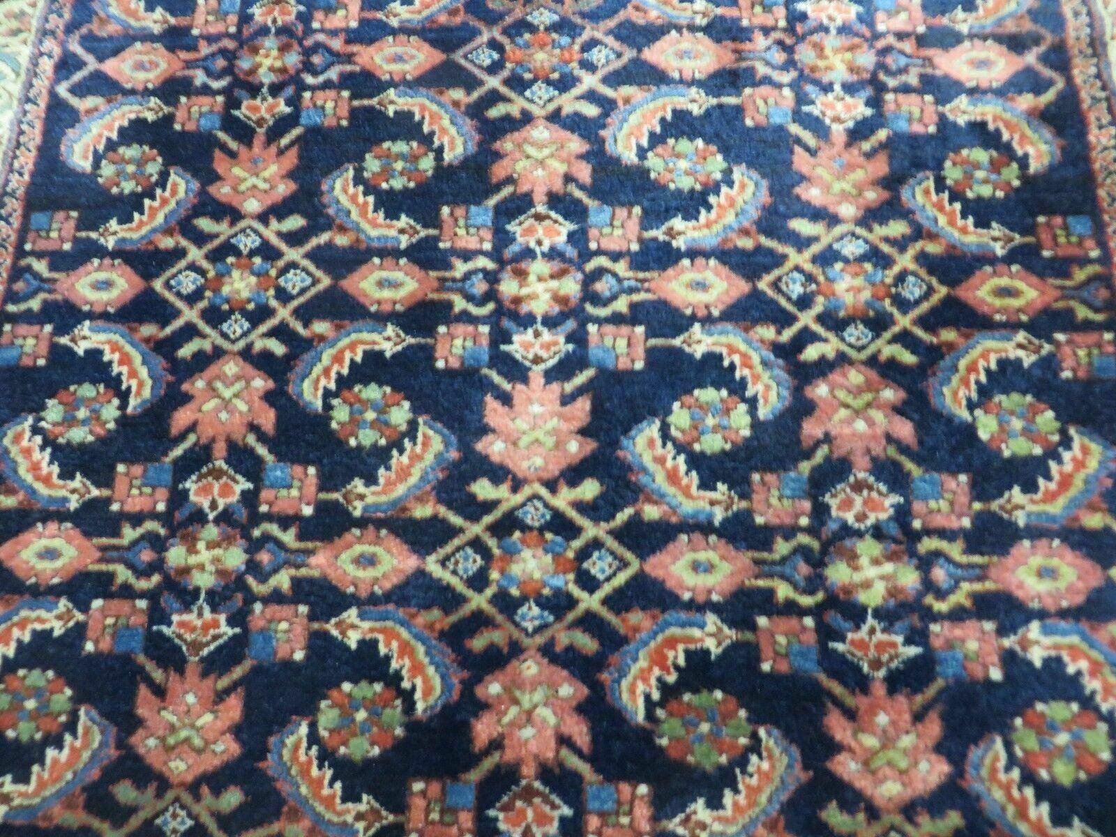 Antique Persian Lilihan Rug 5x7, Wool Hand Knotted Oriental Carpet 5 x 7 ft, Herati Pattern Navy Blue & Red-Orange Medium Sized Handmade Vintage Rug - Jewel Rugs