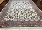 Indo Persian Rug 9x12, Persian Design Carpet, Room Sized Traditional Oriental Rug 9 x 12, Allover Floral Pattern, Cream and Red, Handmade - Jewel Rugs