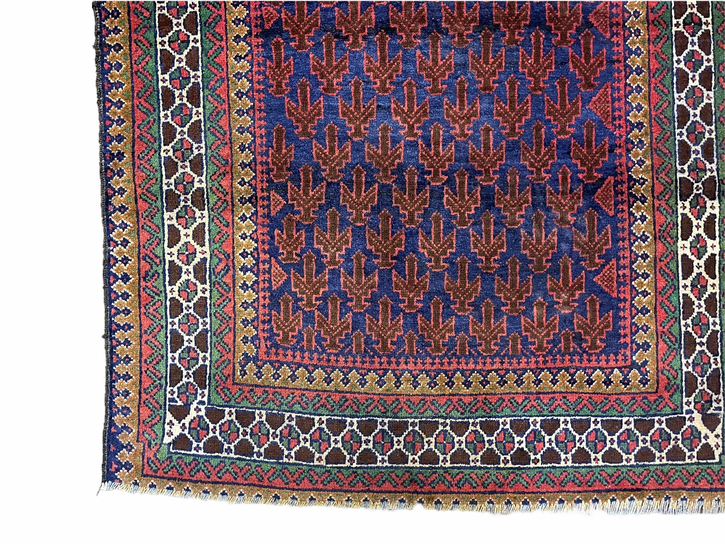 3x5 New Vintage Handmade Wool Rug Tribal Turkoman Balouch Prayer Rug Red Blue - Jewel Rugs