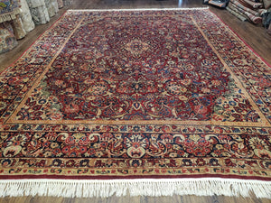 9' X 11' 5" Antique Authentic Handmade Wool Rug Floral Red Organic Nice - Jewel Rugs