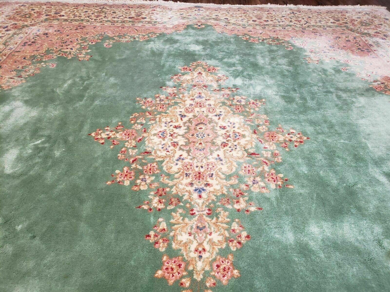 11' X 12' Handmade India Royal Kirman Wool Rug Hand Knotted Carpet Square Green - Jewel Rugs