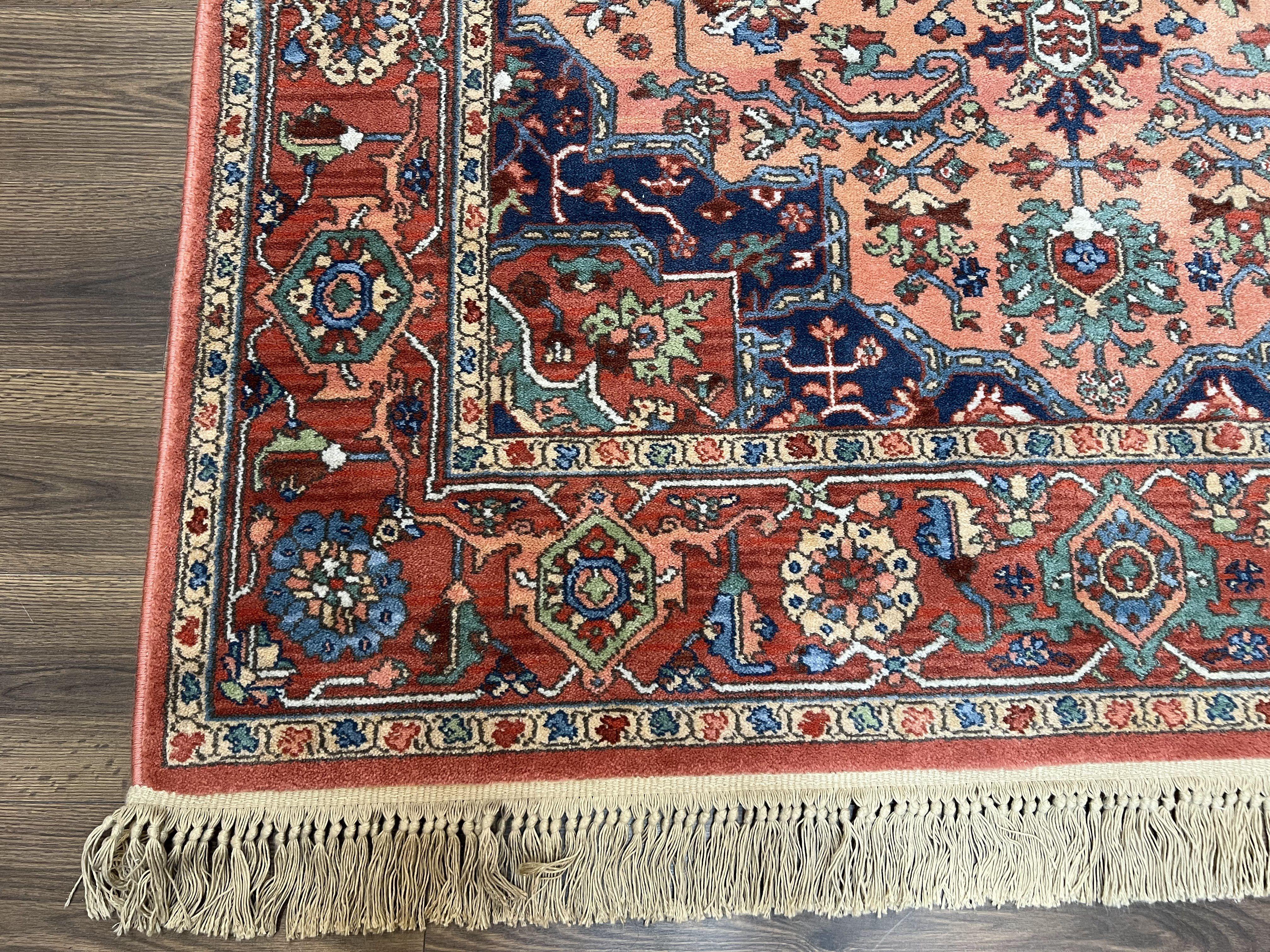 Karastan Medallion Serapi Rug #736, Wool Karastan Carpet 5.9 x 9, Discontinued Original 700 Series Karastan Area Rug 6x9 Vintage, Red Blue - Jewel Rugs