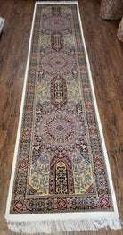 Silk Runner Rug 11.5 ft Long, 11 ft Runner, 12 ft Runner, Bamboo Silk, Turkish Carpet, Domes, Traditional Design, New, 2' 8" x 11' 6" - Jewel Rugs