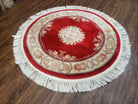 Round Chinese Carving Rug 3.9 x 3.9, Small 90 Line Chinese Circular Carpet, Art Deco Rug, Red and Beige, 4ft Round, Wool Rug Soft Handmade - Jewel Rugs