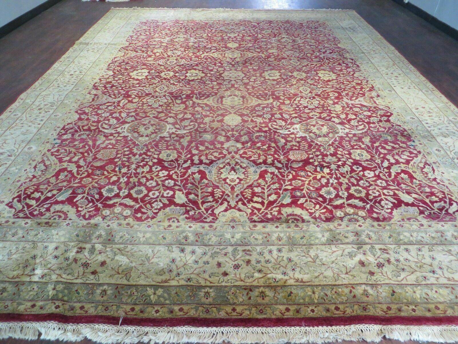 10' X 13.5' Handmade India Agra Larastan Wool Rug Floral Hand Knotted Red Beauty - Jewel Rugs