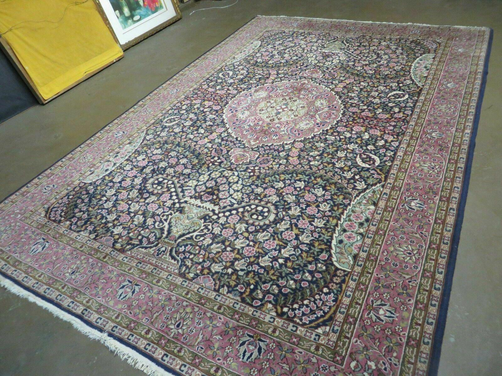 Turkish Sivas Rug 7x11, Navy Blue & Pink, Millifluer Floral Wool Carpet, Vintage - Jewel Rugs