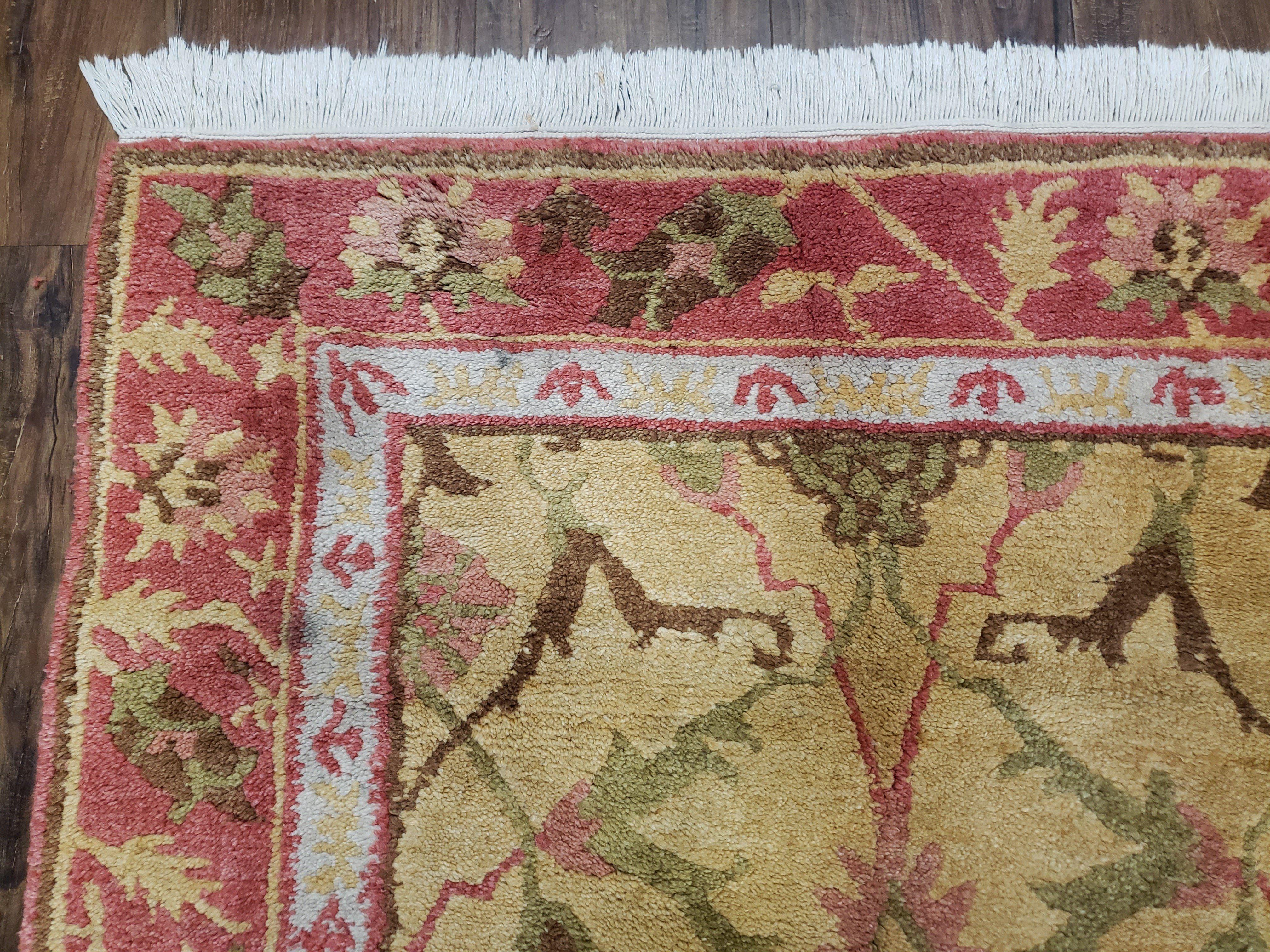 Vintage Nepalese Runner Rug 3 x 11.9, Wool Hand-Knotted Hallway Carpet, Gold & Red Nepali Tibetan Runner 3 x 12 Soft Pile Kitchen Carpet - Jewel Rugs