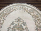 Indo Chinese Oval Rug 6x9, Aubusson Design, Ivory, Hand Knotted Wool Carpet, Large Vintage Oval Rug - Jewel Rugs