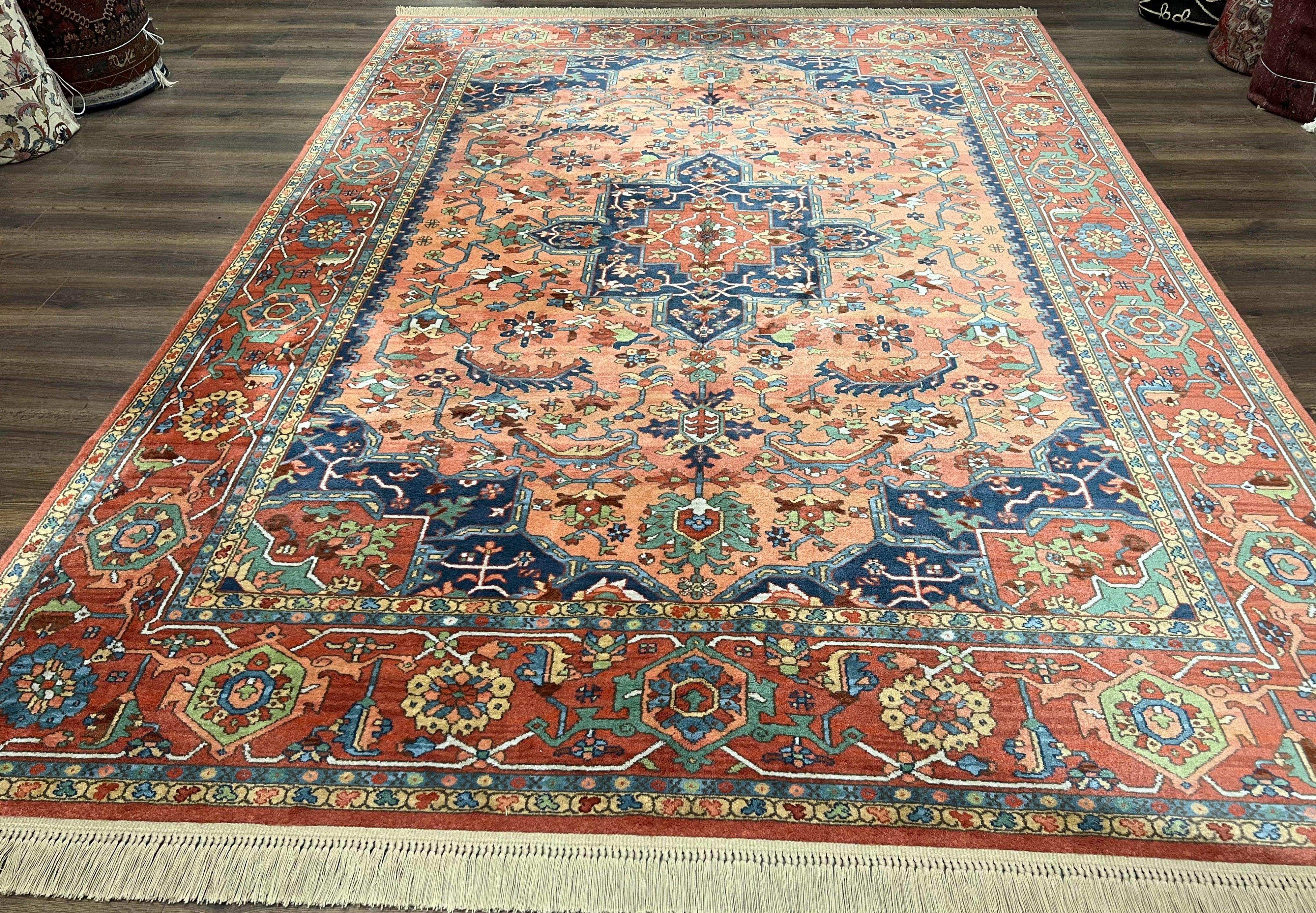 Karastan Medallion Serapi Rug #736, Vintage Wool Karastan Carpet 8.8 x 12, Discontinued Original 700 Series Karastan Area Rug, Red Blue - Jewel Rugs