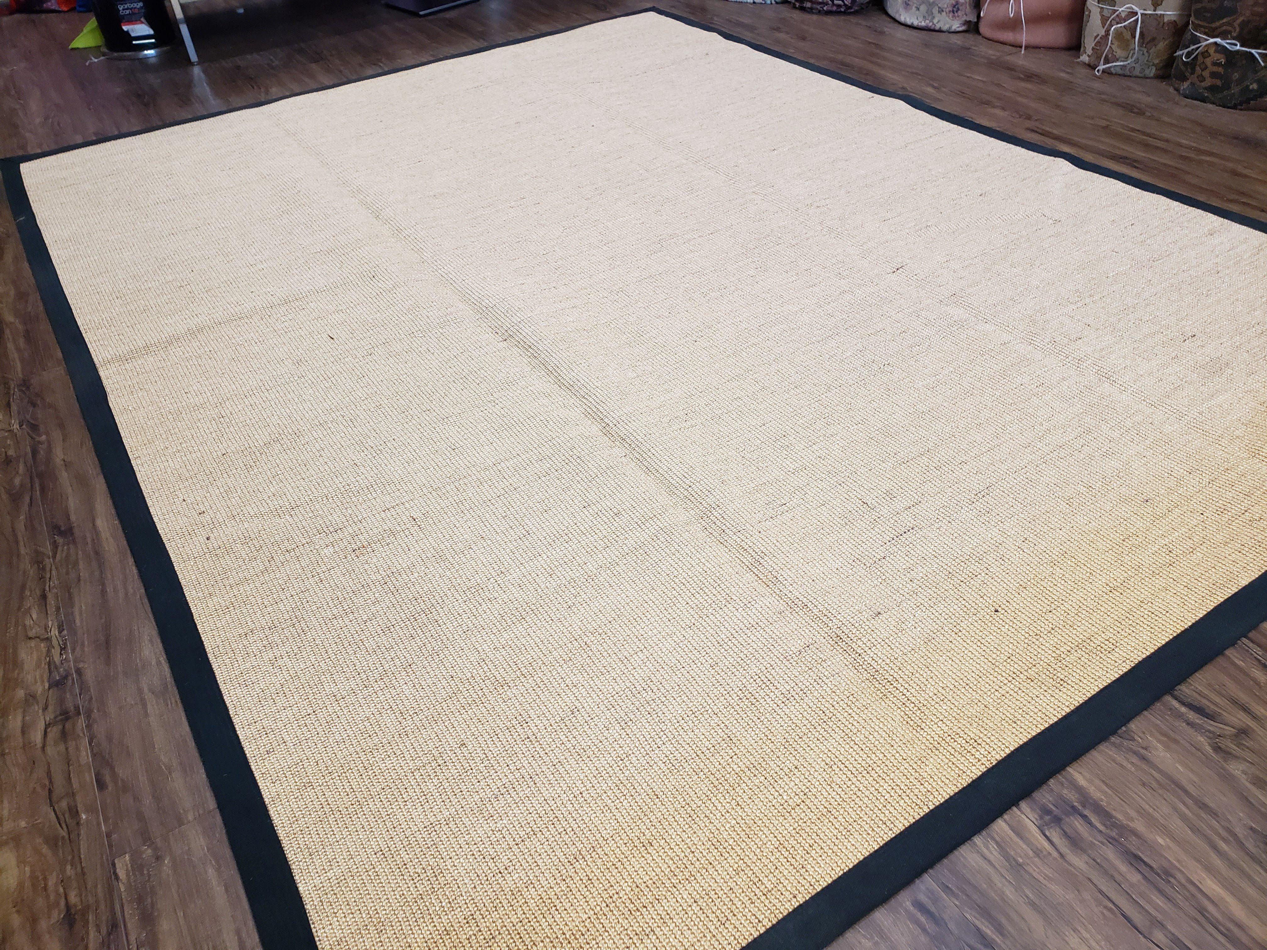 Jute Rug 8x10, Natural Jute Fiber Area Rug, Natural Sisal Area Rug with Black Border, 8x10 Carpet, Solid Jute Rug 8 x 10, Farmhouse Rug - Jewel Rugs