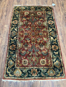 Small Indo Persian Rug 3x5 ft, Indian Mahal Carpet 3 x 5, Hand Knotted Vintage Rug, Teawash, Floral Rug, Oriental Area Rug, Maroon Rug, Wool - Jewel Rugs