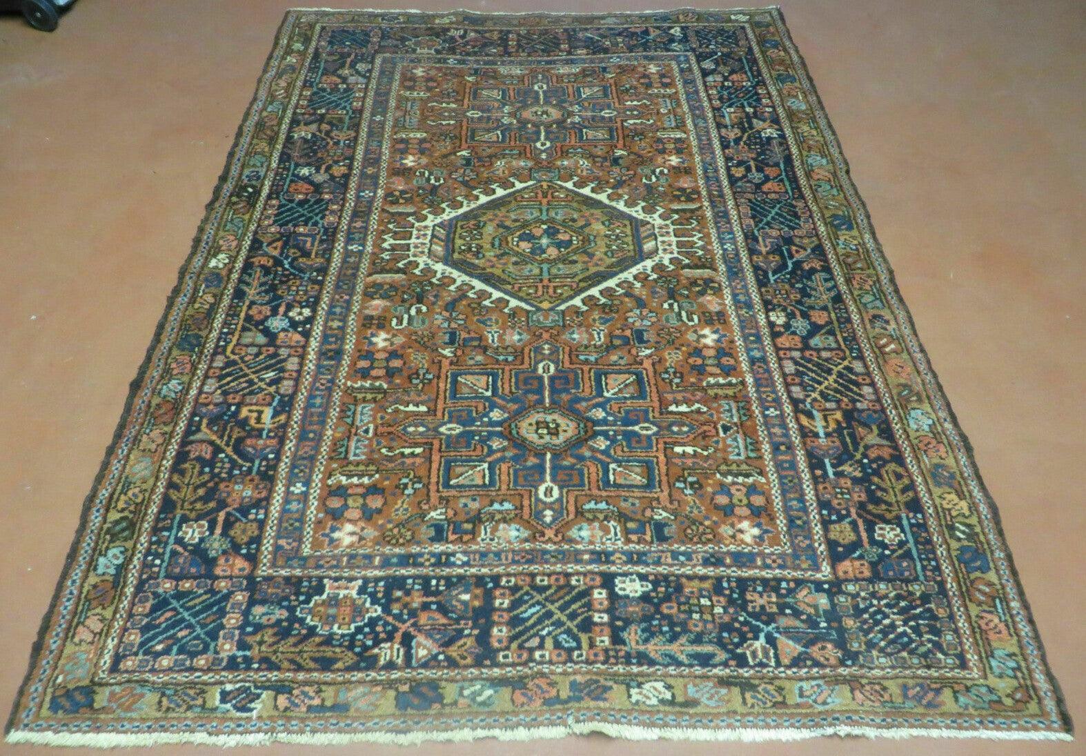 Beautiful Persian Rug 5x6, Antique Persian Karajeh Karaja Carpet, Geometric Medallion Rug, Tribal Rug, Red Blue Cream, Hand Knotted Wool Oriental Rug, Nice - Jewel Rugs