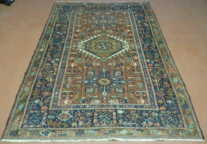 Beautiful Persian Rug 5x6, Antique Persian Karajeh Karaja Carpet, Geometric Medallion Rug, Tribal Rug, Red Blue Cream, Hand Knotted Wool Oriental Rug, Nice - Jewel Rugs