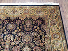 Vintage Floral Indo-Persian Area Rug 5x9 - 6x10, Wool Hand-knotted Black & Gold Indian Oriental Carpet, 6x9 Dining Table Rug, Bedroom Rug - Jewel Rugs