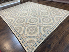 Vintage Chinese Needlepoint Rug 8x11, Diamond Panel Design, Room Sized English Flatweave Carpet, Wool Handwoven Rug, Beige Blue Light Colors - Jewel Rugs