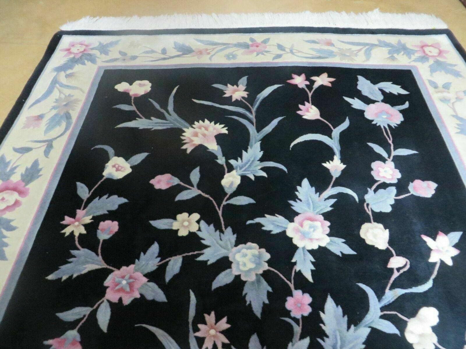 6' X 9' Vintage Handmade Chinese Art Deco 90 Lines Wool Rug Flowers Vase Nice - Jewel Rugs