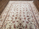 Vintage Pak Persian Area Rug 4x6 - 5x7, Wool w/ Silk Highlights Hand-Knotted, Ivory Allover Floral Pakistani Carpet, Foyer Room Entryway Rug - Jewel Rugs