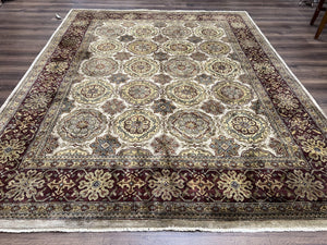 8x10 Indo-Persian Rug, Ethan Allen Bidjar Rug, Indian Traditional Carpet, Cream Maroon, 8 x 10 ft Vintage Wool Handmade Teawashed Area Rug - Jewel Rugs