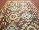 Aubusson Rug 6 x 9 Flat Weave Area Carpet European Design Flowers New Brown Rug Handmade Wool Hand-Knotted Aubusson Weave Medium Rug 6x9 - Jewel Rugs