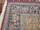 Vintage Indo Persian Oriental Rug 6 x 9.6, Wool Hand-Knotted Red Dark Blue & Gold Indian Carpet, 6 x 9 Office Room Rug, Floral Medallion - Jewel Rugs