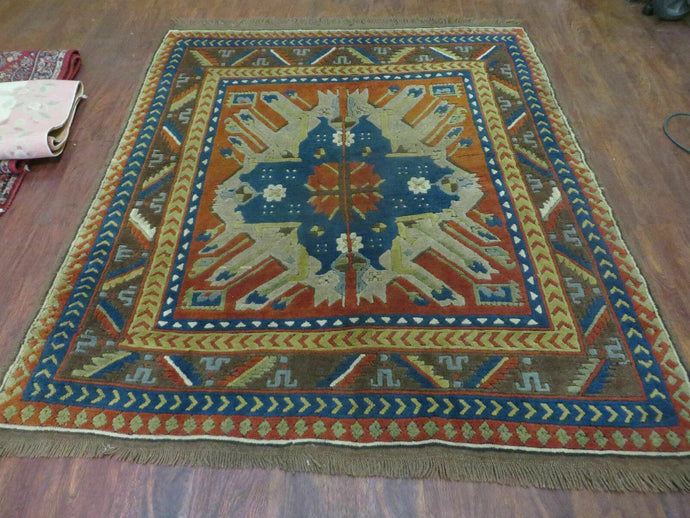 5' X 5.5' Vintage Handmade Turkish Kazak Colorful Wool Square Rug Carpet Bohemian Boho Vintage Interior Home Design - Jewel Rugs
