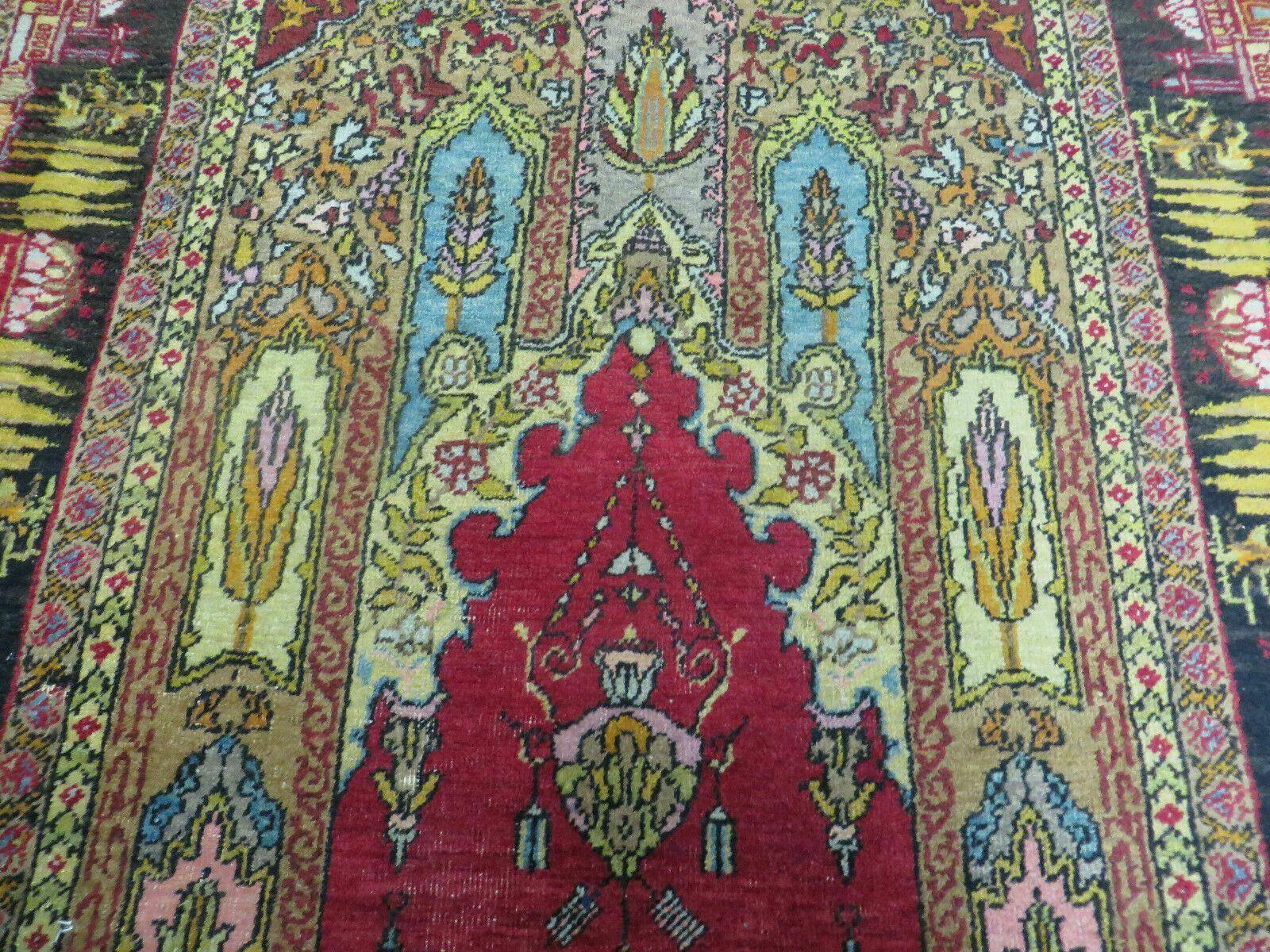 4' X 6' Antique 1920s Handmade Turkish Mehrab Design Wool Rug Lantern Beautiful - Jewel Rugs