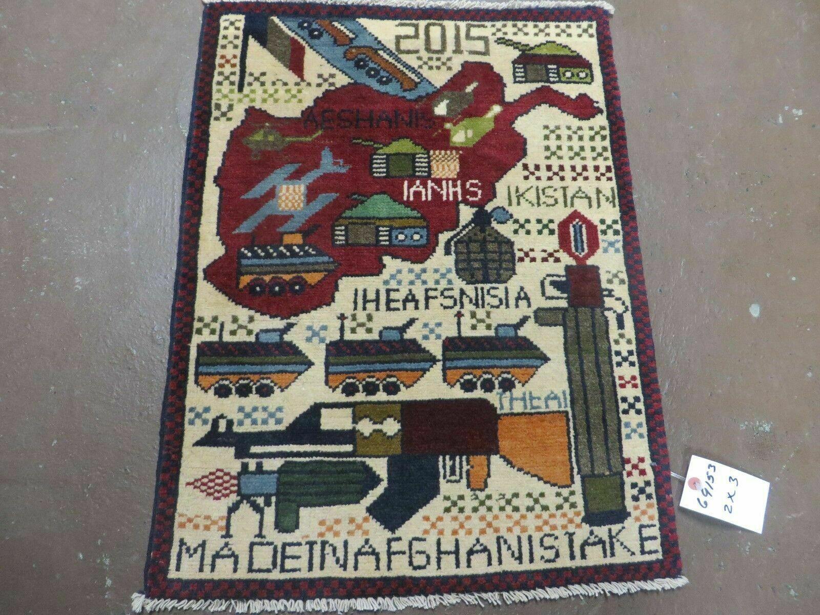 2' X 2'6" Handmade Afghan Balouch Tribal Wool War Rug Gun Tank Helicopter Army Veteran # 153 - Jewel Rugs