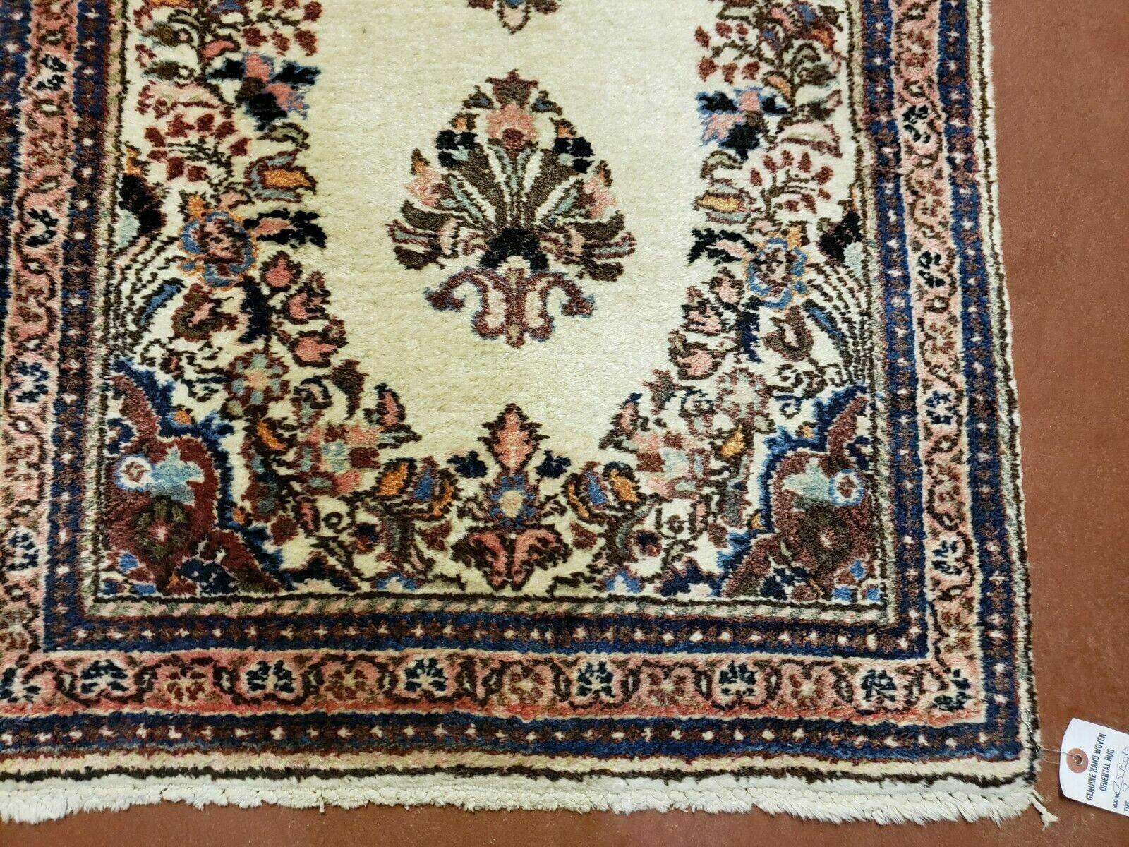 2' 7" X 4' Vintage Handmade Indian Medallion Wool Floral Beige Rug - Jewel Rugs