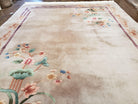 Vintage Chinese Carving Rug 8x10, Flowers, Minimal Design, Open Field, Beige, Soft Wool, Thick Pile, Hand-Knotted Area Rug, Chinese Carpet - Jewel Rugs