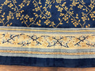 Vintage Spanish Portuguese Area Rug 10x12, Almost Square Size, Navy Blue - Gold - Cream, Floral European Design, Soft Wool Carpet Handmade - Jewel Rugs