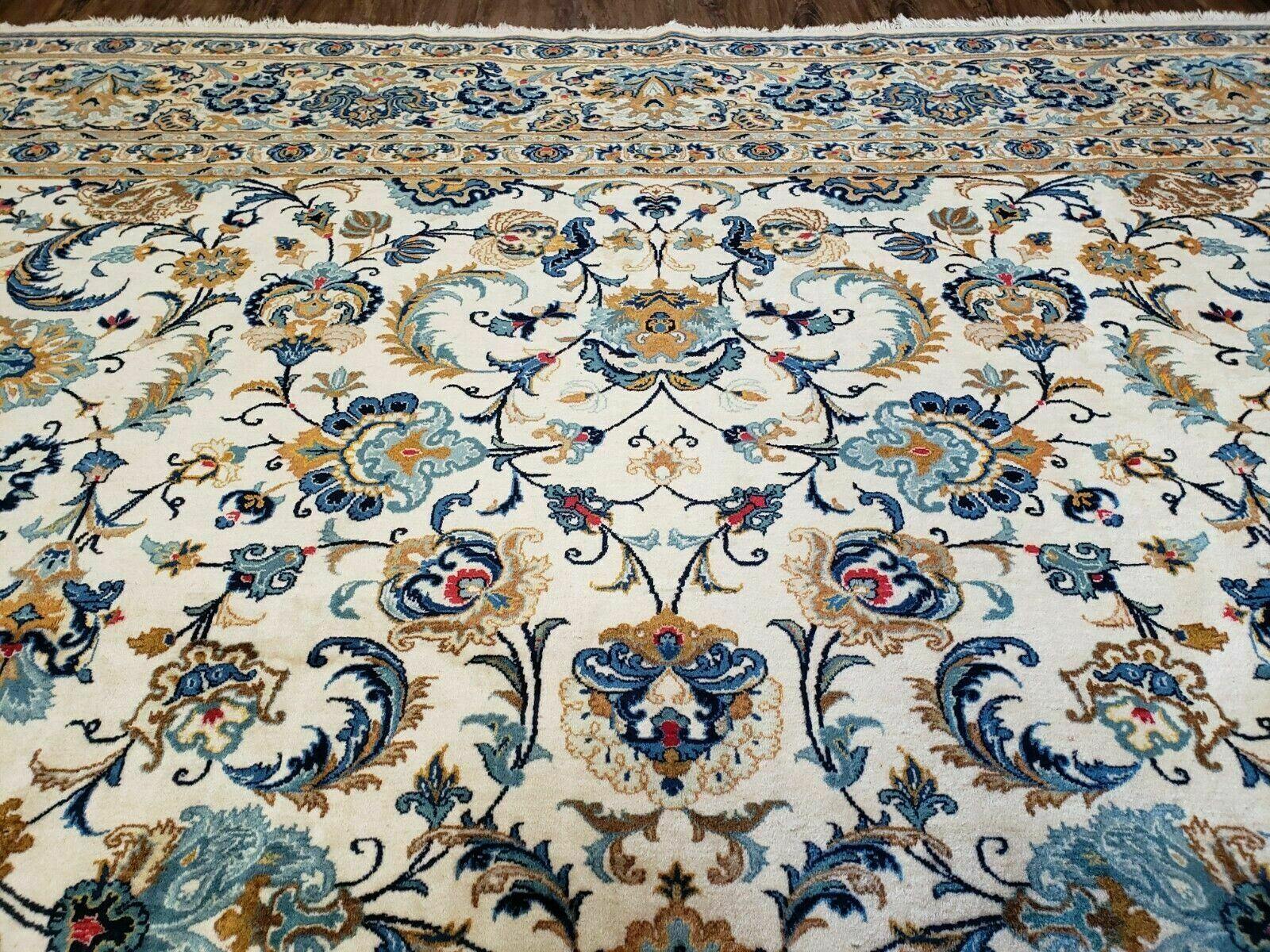 11' X 14' Antique Handmade Indian Wool Rug Ivory Beige Blue Tan Organic - Jewel Rugs