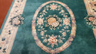 Teal Chinese Rug 6x9, Vintage Chinese Wool Carpet, Aubusson Pattern, Beige Border, Floral Design, Handmade Area Rug, Soft Plush Pile - Jewel Rugs