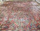 Stunning Semi Antique Palace Sized Persian Sarouk Rug, Hand-Knotted, Red and Dark Blue, Floral Allover, Wool, 14' x 17' 9" - Jewel Rugs