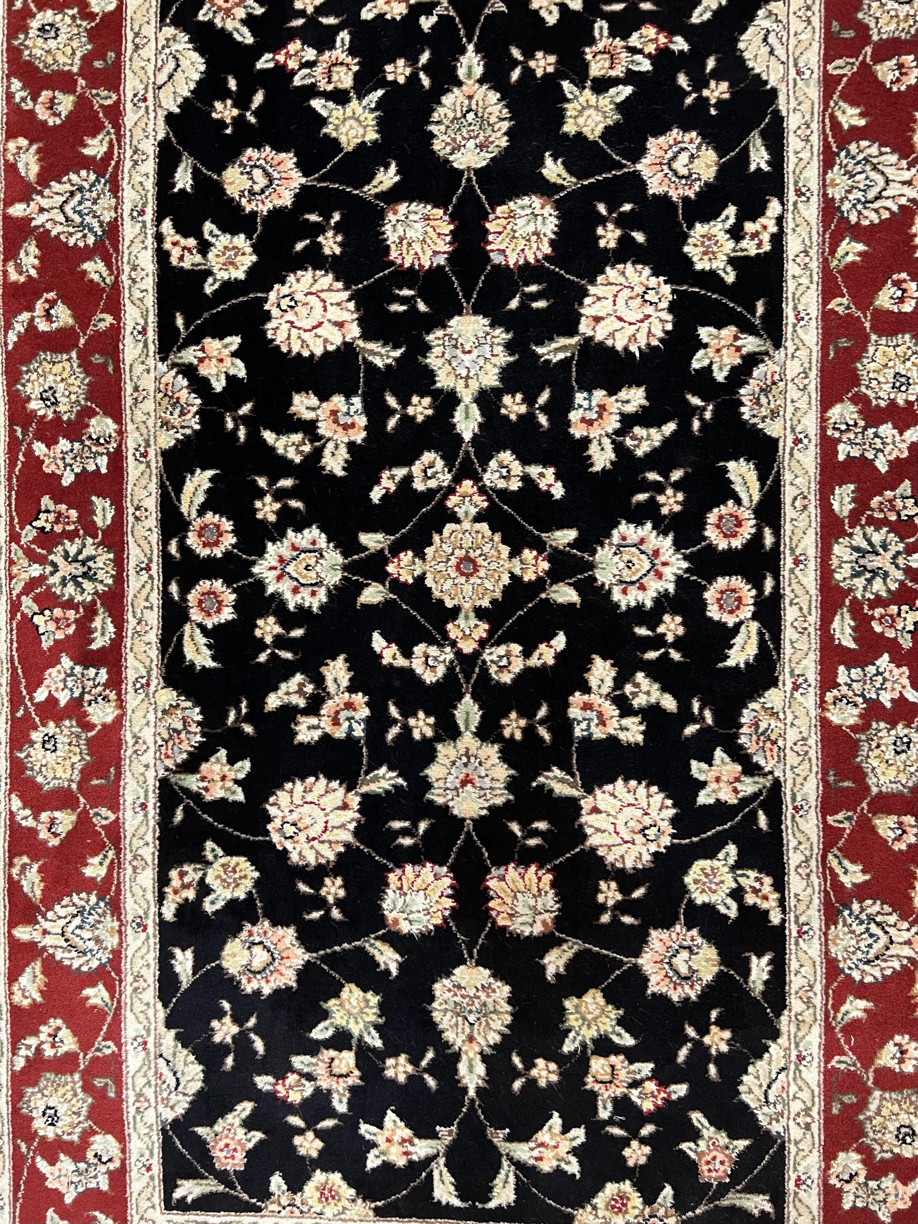 Pak Persian Rug 3x5, Black and Red, Floral Allover, Vintage Hand