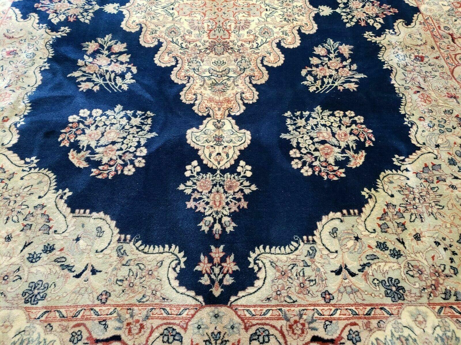 9' X 12' Vintage Indian Oriental Kirman Rug Medallion Hand Knotted Wool Blue - Jewel Rugs