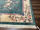 Vintage Chinese Carving Rug 9x12, Chinese 120 Line Rug, Green and Cream, Classic Hand Knotted Asian Carpet, Art Deco Rug, Soft Plush Wool - Jewel Rugs