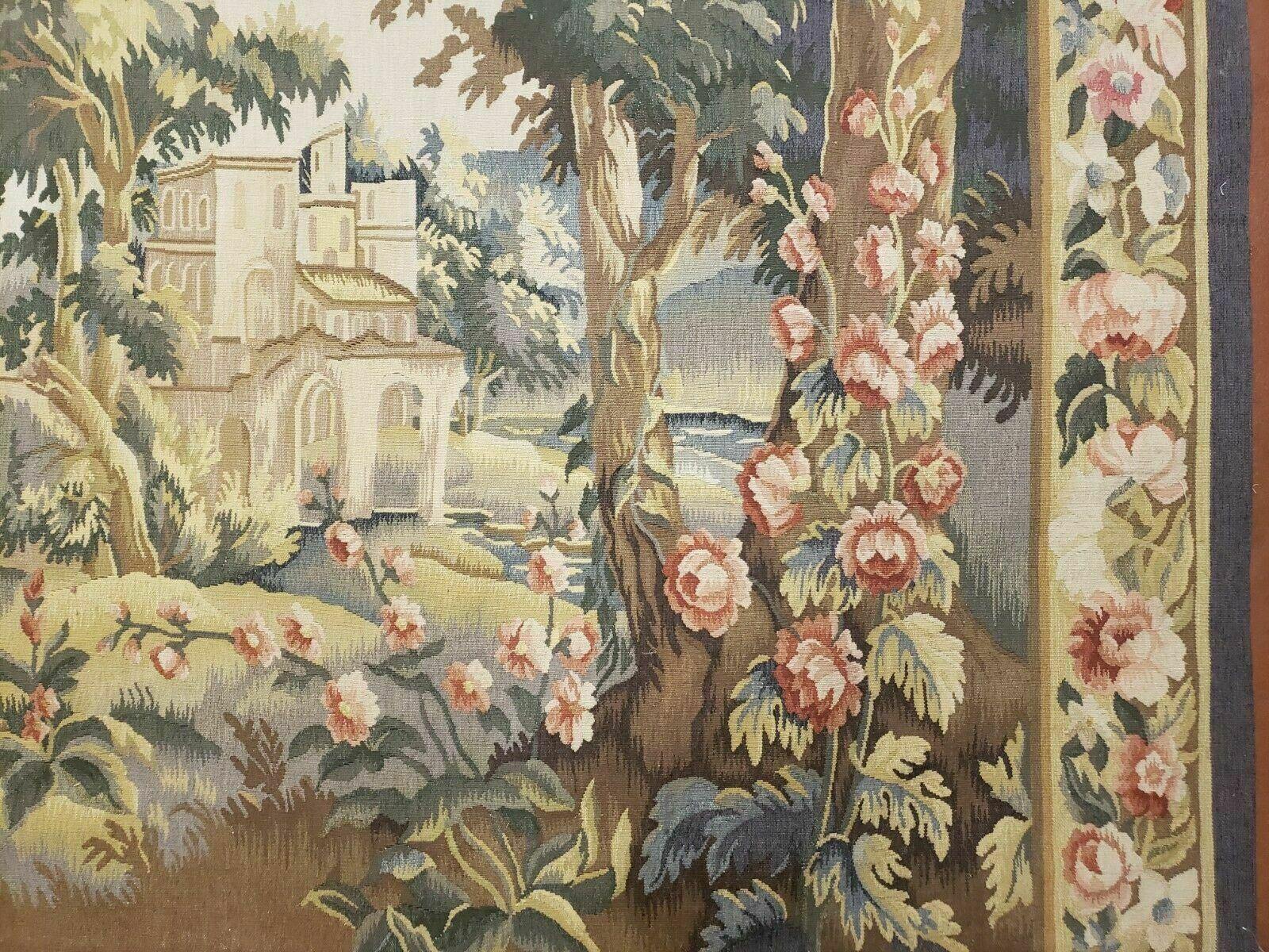 5' 3" X 7' Tapestry French Design Handmade Aubusson Weave Nature One Of A Kind - Jewel Rugs