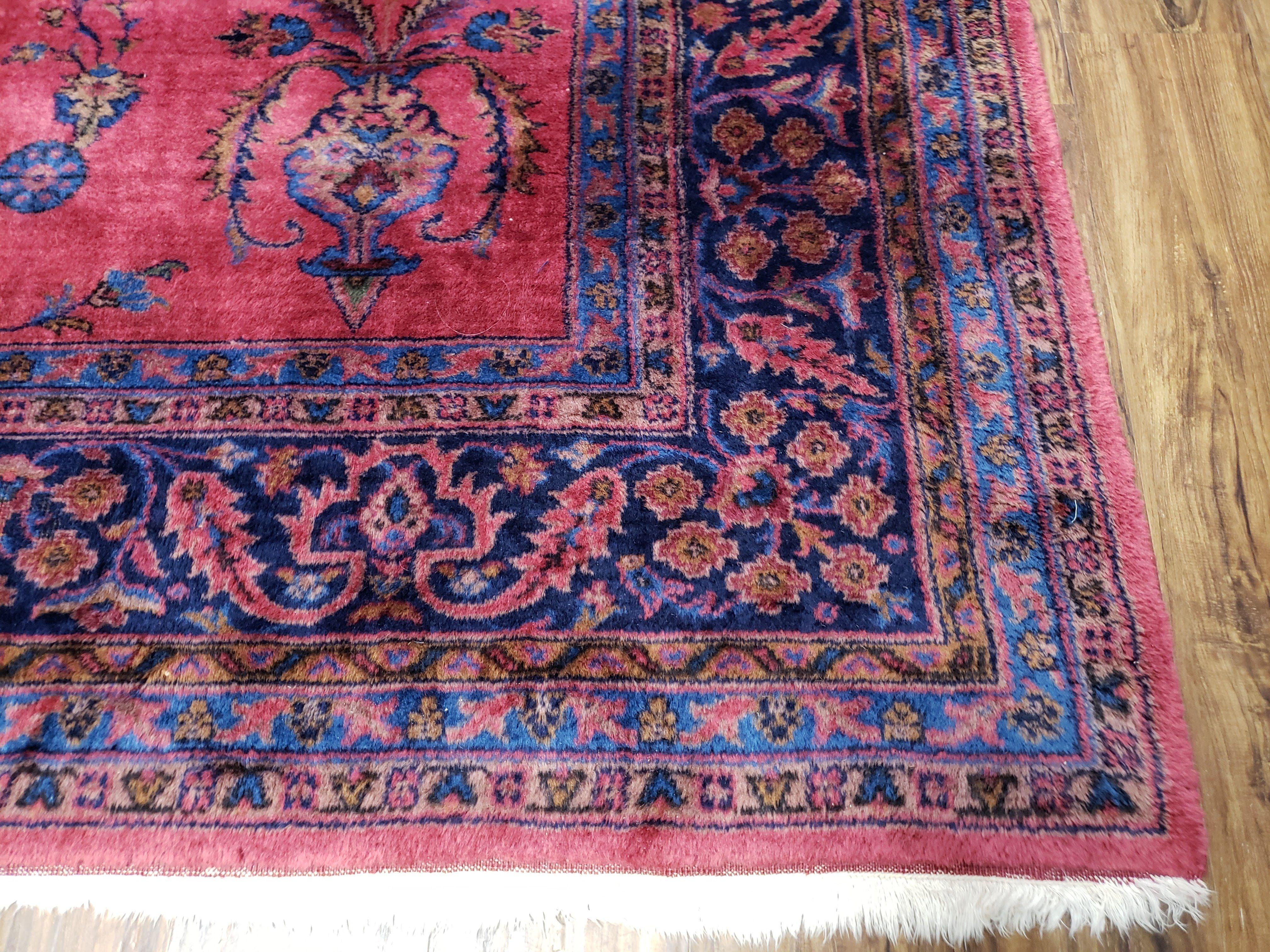 Antique Turkish Sparta Rug, 9x12 Rug, Red and Dark Blue Handmade Wool Area Rug, Turkish Carpet, Antique Rug, Hand-Knotted Rug, Floral Rug - Jewel Rugs