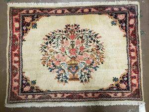 2' 7" X 3' 6" Antique Rug Hand Knotted Pictorial Wool Oriental Flowers - Jewel Rugs