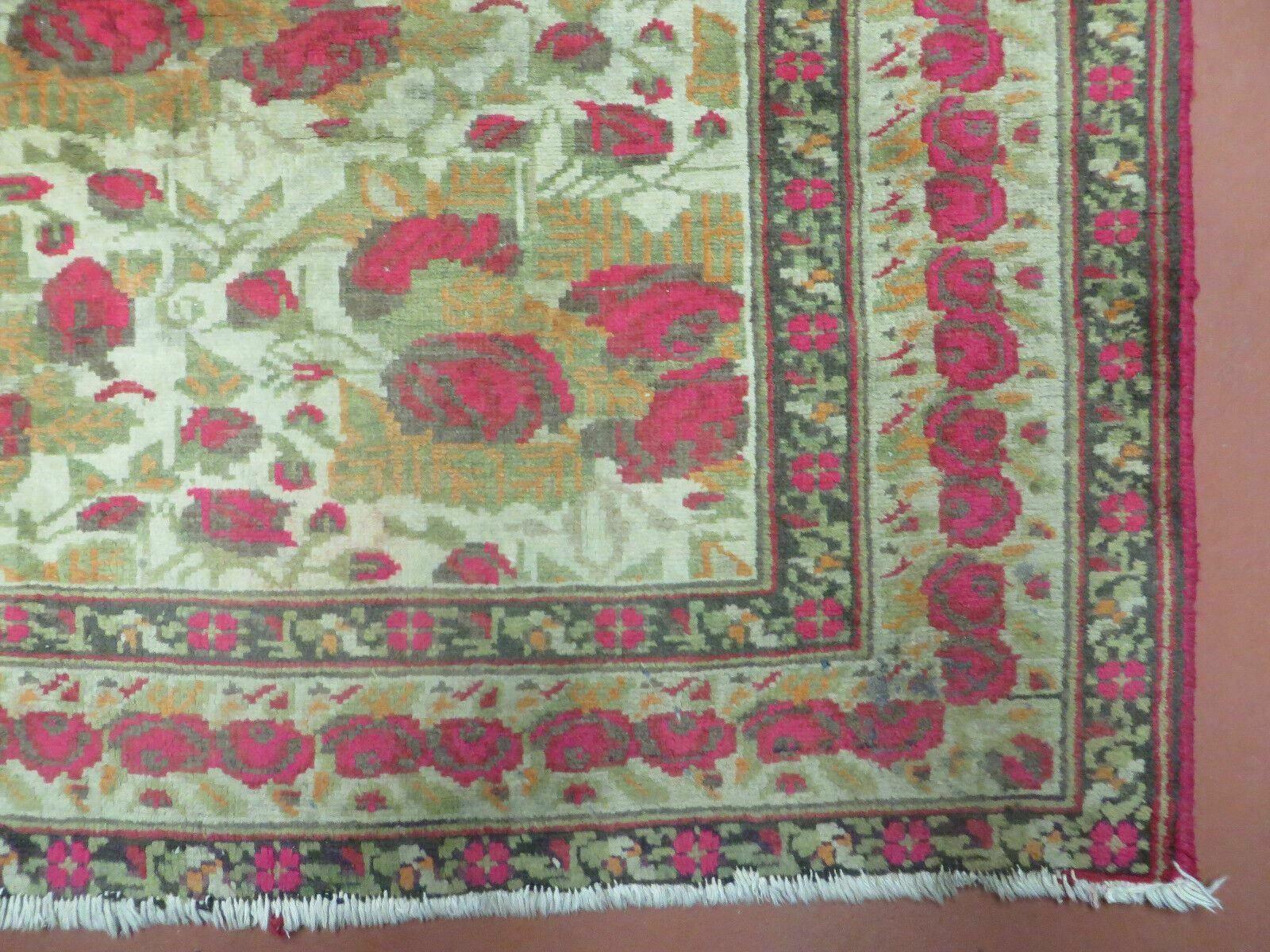 5' X 6' Antique Handmade India Floral Oriental Wool Rug Roses Flowers Traditional Contemporary Design - Jewel Rugs