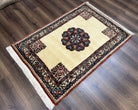 Persian Bidjar Rug 3x5, Open Field Medallion, Hand Knotted, Ivory/Cream Red Blue, Wool Oriental Bijar Carpet, 3 x 5 Vintage Area Rug, Floral Roses, Fine - Jewel Rugs