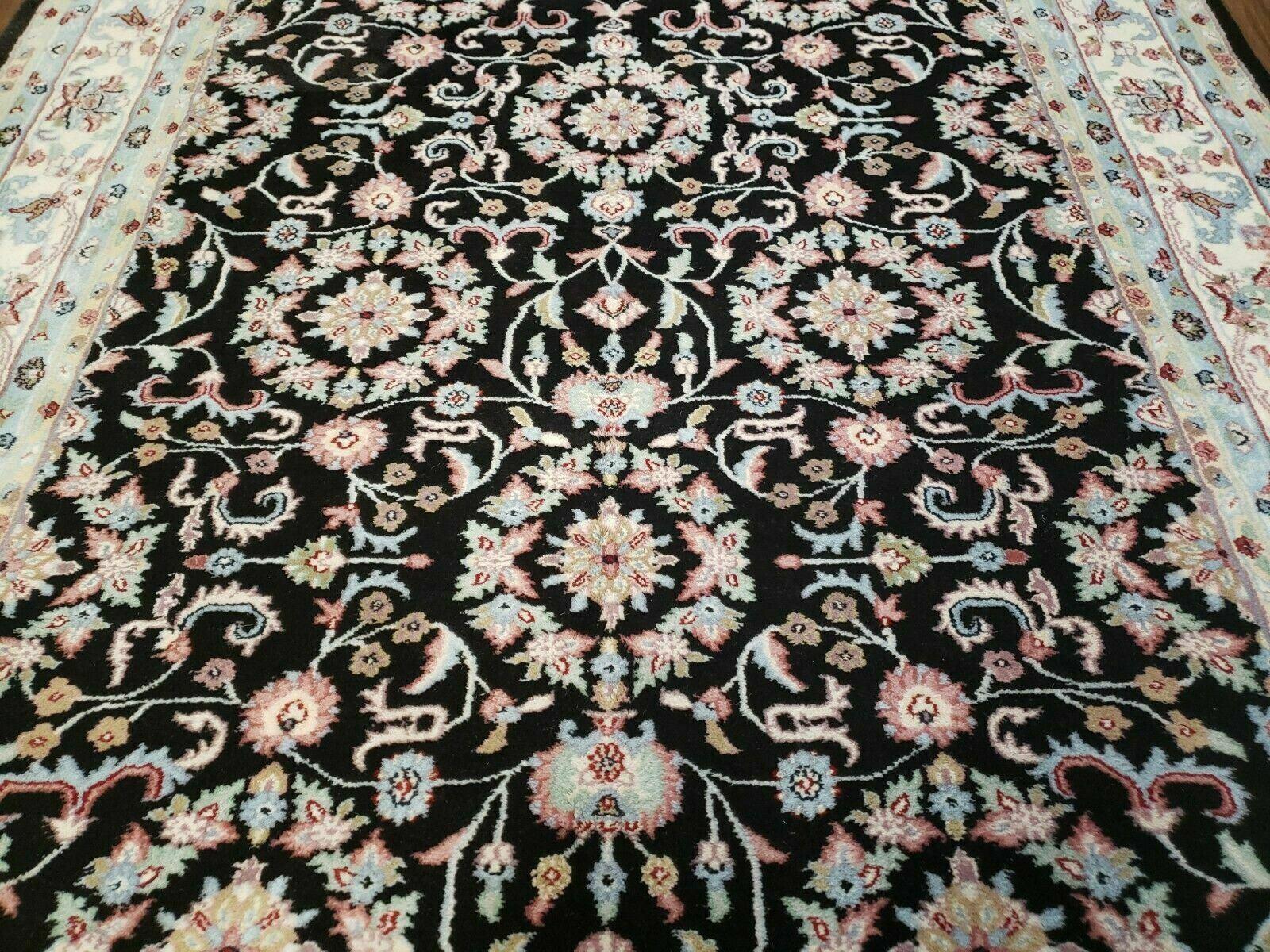 6' X 9' Handmade Indian Agra Wool Rug Carpet Vegetable Dyes Black - Jewel Rugs